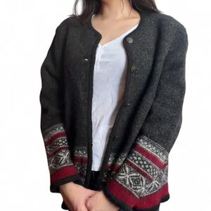 Cleo Black and Red Patterned 100% Wool Cardigan